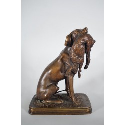 Ferdinand Pautrot - Braque with hare - Bronze