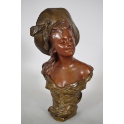 Georges VAN DER STRAETEN: Young woman with hat - Bronze