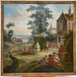 Ecole française du XVIIIe siècle : scène de fête villageoise