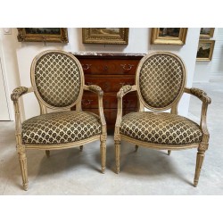Pair of Louis XVI period lacquered armchairs
