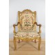 Regence-style gilded armchair petit point tapestry