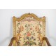 Regence-style gilded armchair petit point tapestry