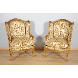 Pair of Louis XV style gilded bergères