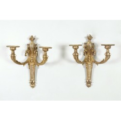 Paire d'Appliques Style Louis XVI Bronze Doré Style Caffieri