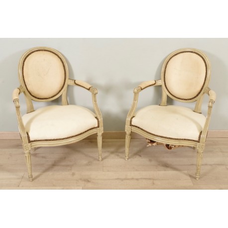 Pair of painted armchairs Louis XVI period