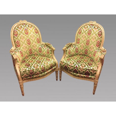 Pair of Louis XVI style lacquered bergères